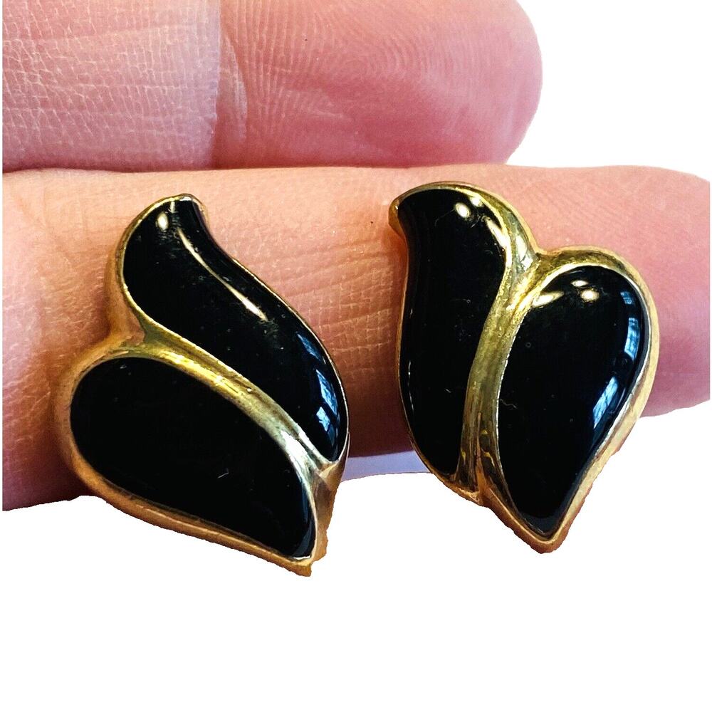 Vintage 1980’s Clip On Earrings Gold & Black Enamel Conservative Boss Lady